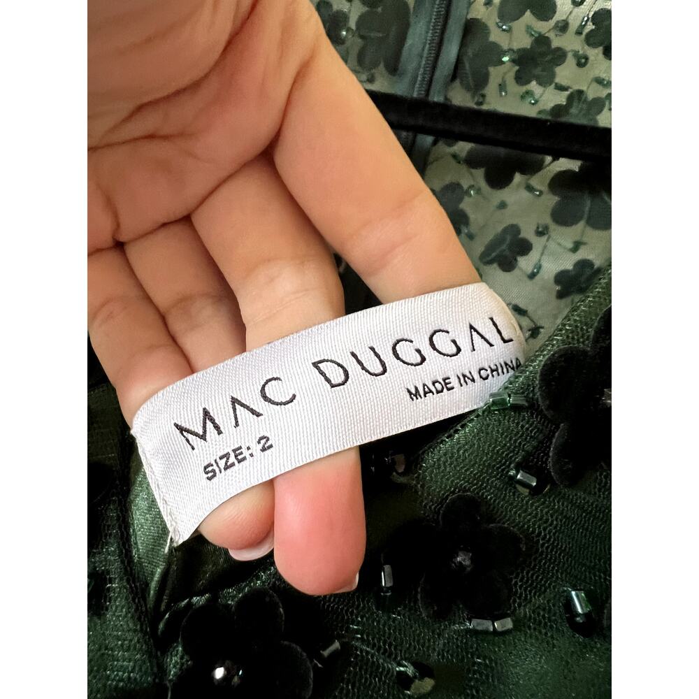Mac Duggal Embellished Butterfly Sleeve Velvet Hem Midi Dress Emerald Green 2 - Picture 5 of 6